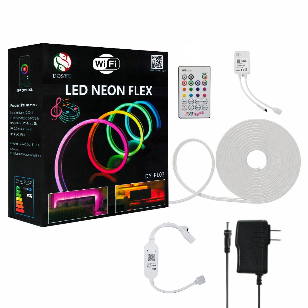 Tira Led Multicolor Neón Audio rítmico Control/App 5mts RGB + WIFI