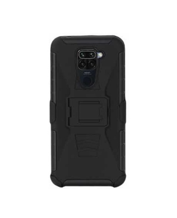 Funda Protector Uso Rudo con Clip más Mica de Cristal Gratis para Xiaomi Redmi Note 9 Color Negro