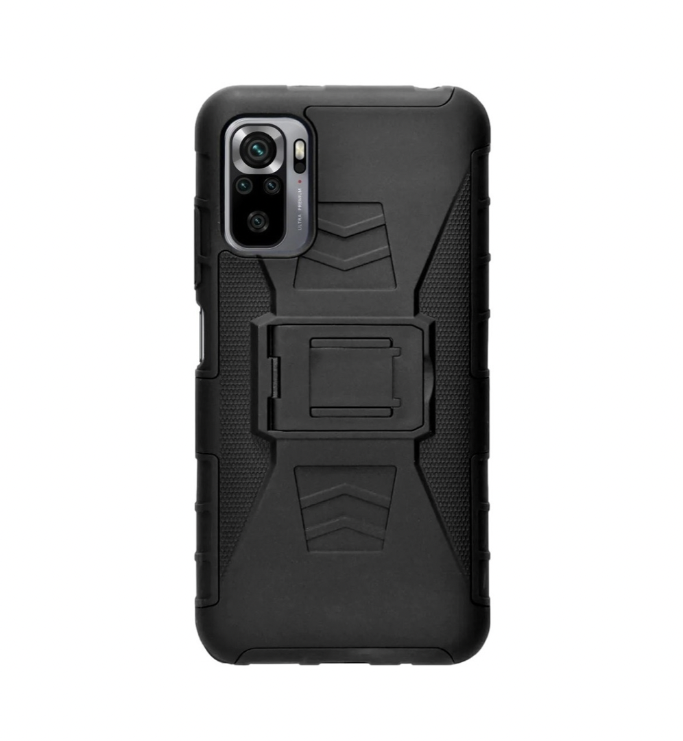 Funda Protector Uso Rudo con Clip más Mica de Cristal Gratis para Xiaomi Redmi Note 10 Pro Color Negro.