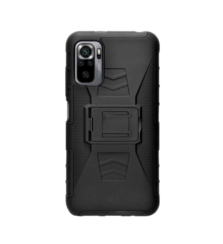 Funda Protector Uso Rudo con Clip más Mica de Cristal Gratis para Xiaomi Redmi Note 10S Color Negro