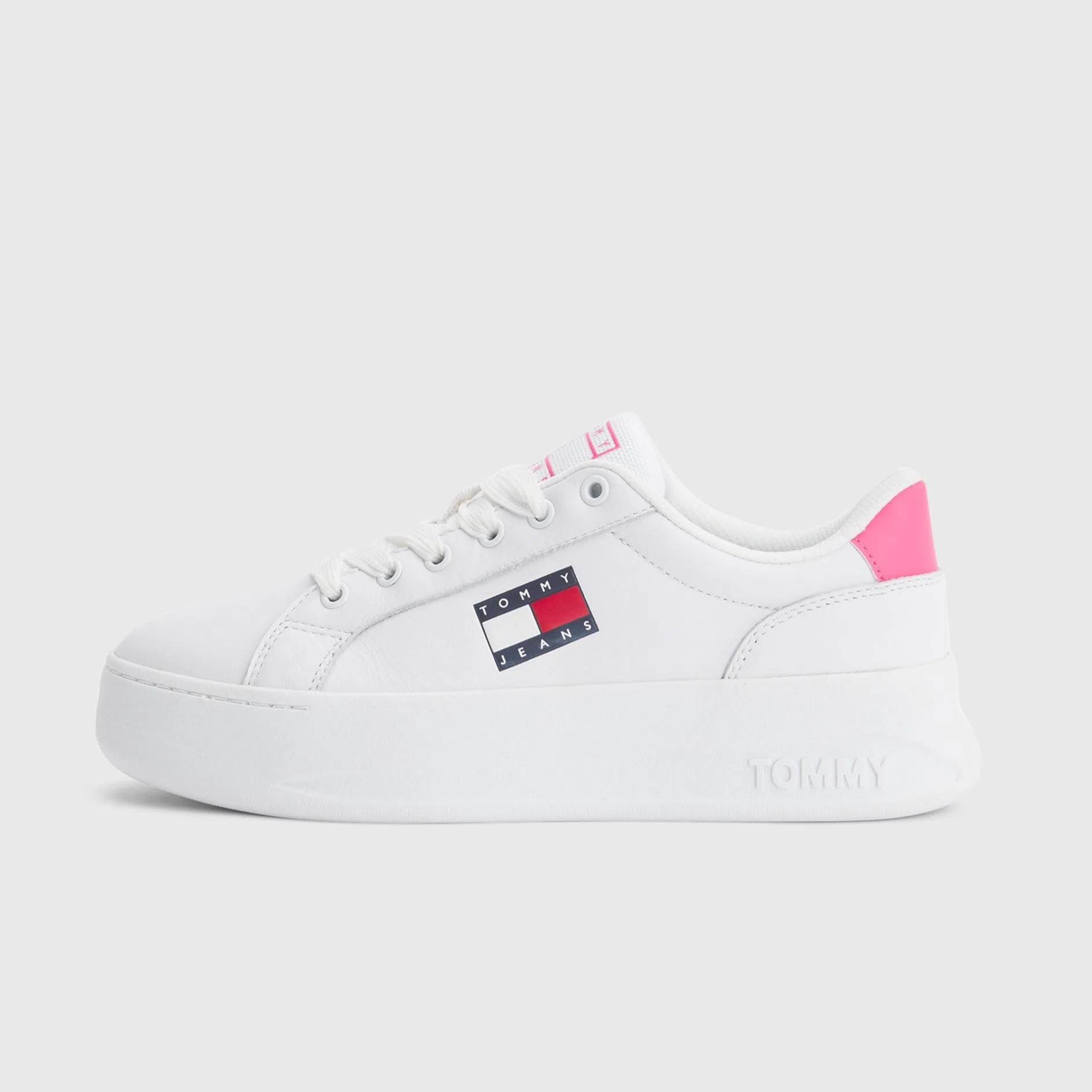 Tenis Tommy Jeans City Plataforma Blanco Rosa de Dama Original