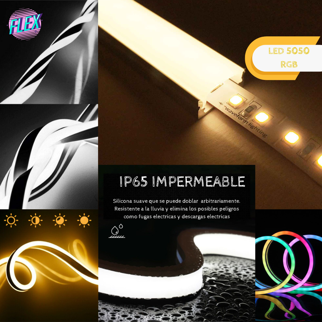 Pack de 5 tiras Leds Multicolor Neón Audio rítmica Con Control + App 5mts RGB DOSYU
