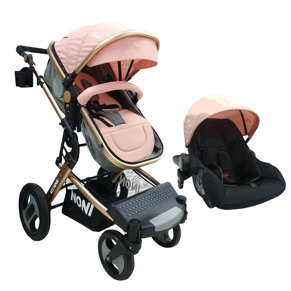 Sistema de Viaje Carriola Portabebe Angelin de Lujo 999-E Rosa Gris.
