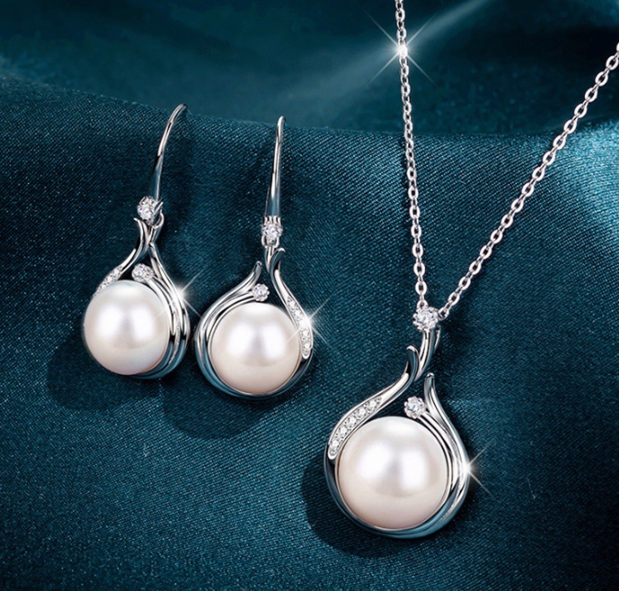 Conjunto De Joyas De Mujer De Pearl De Plata FUNBU