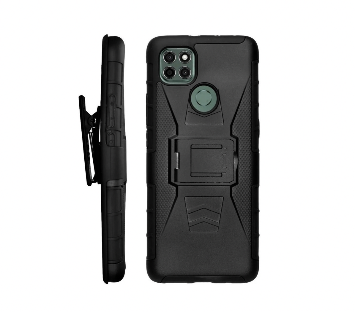 Funda Protector Uso Rudo con Clip más Mica de Cristal Gratis para Motorola G9 Power Color Negro.