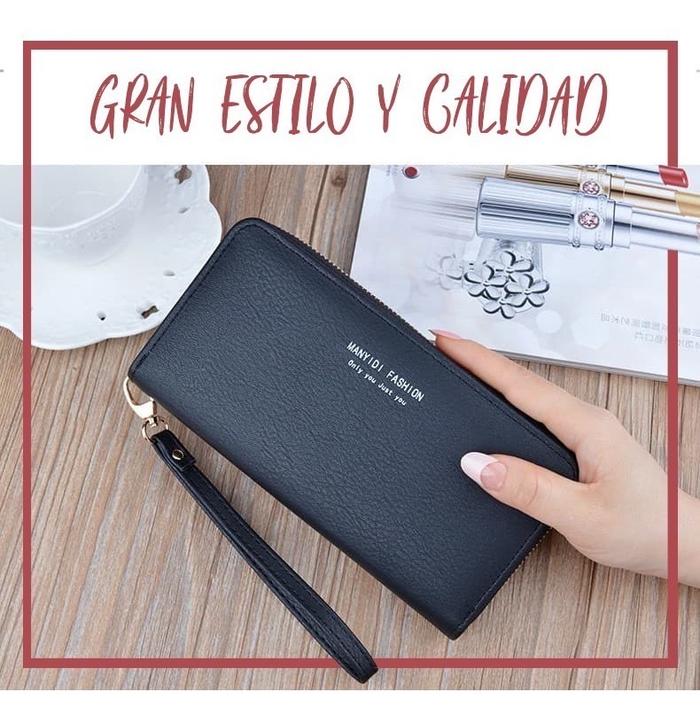Cartera Dama Con Brazalete Monedero Billetera Tipo Piel  FUNBU color negro