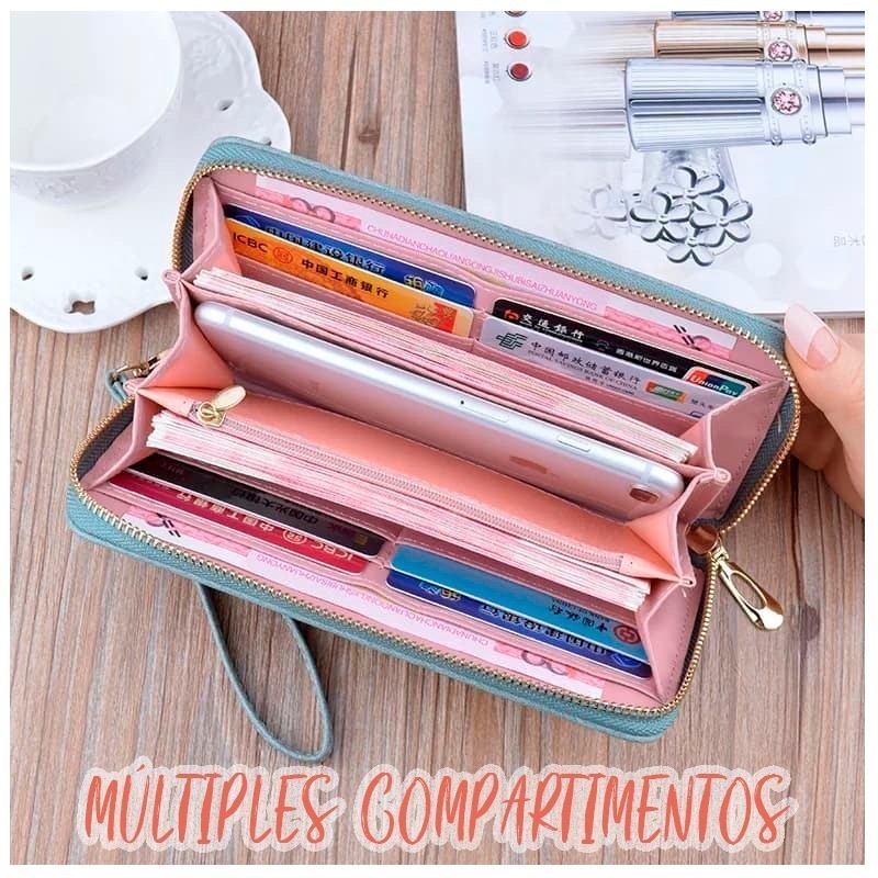Cartera Dama Con Brazalete Monedero Billetera Tipo Piel  FUNBU color negro
