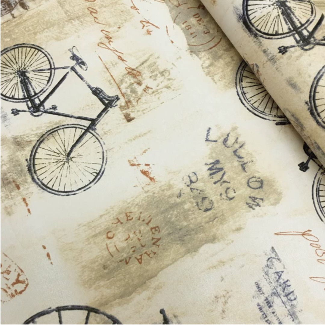 PAPEL TAPIZ VINÍLICO CON ADHESIVO MODERNO 10 METROS BICICLETA VINTAGE
