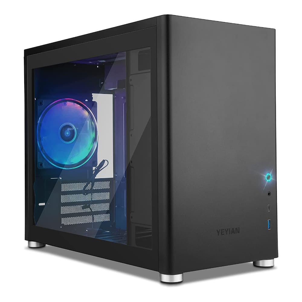 Gabinete Yeyian Hussar micro-ATX, sin Fuente, Cristal Templado, Negro.