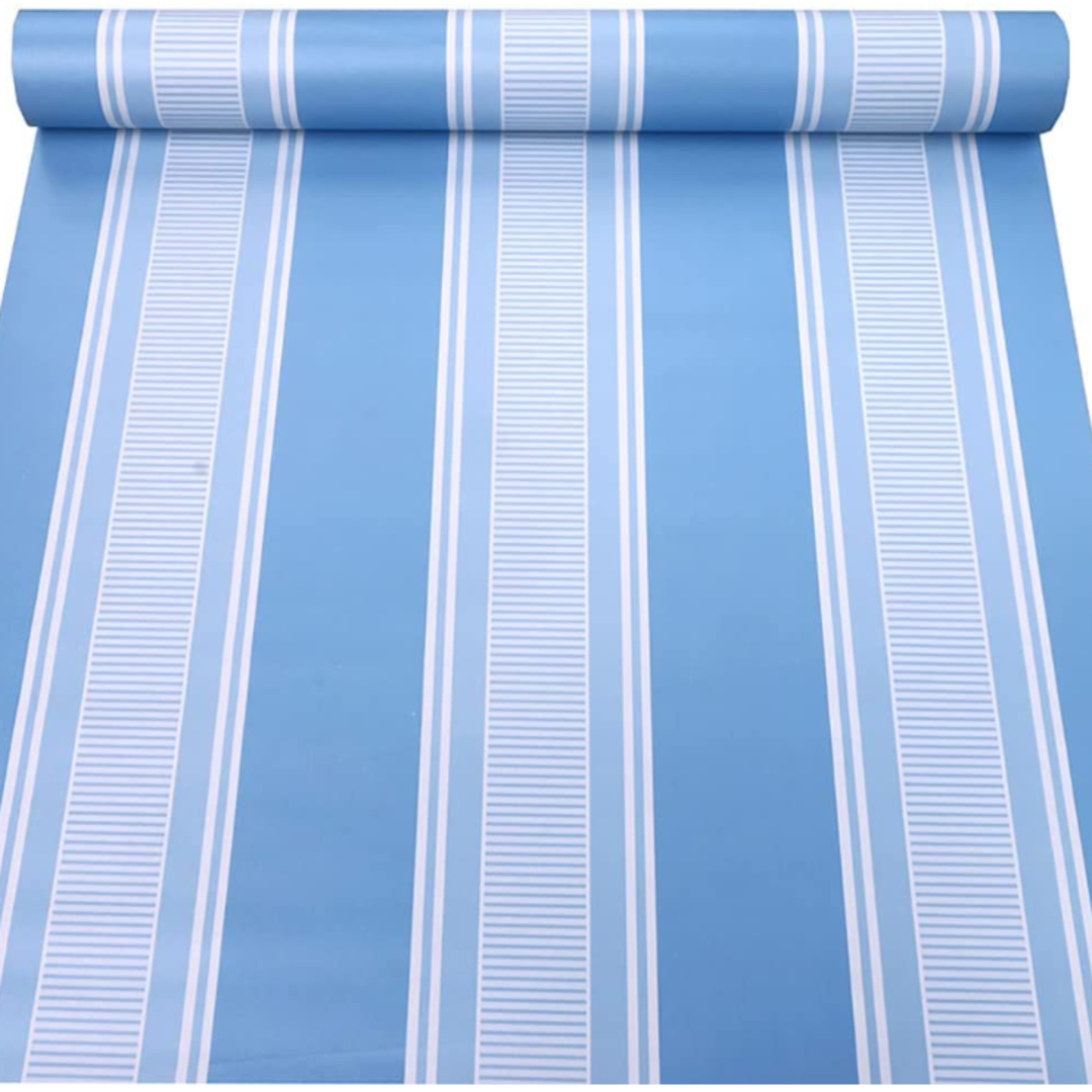 PAPEL TAPIZ VINÍLICO CON ADHESIVO MODERNO 10 METROS LINEA AZUL Y AZUL CLARO
