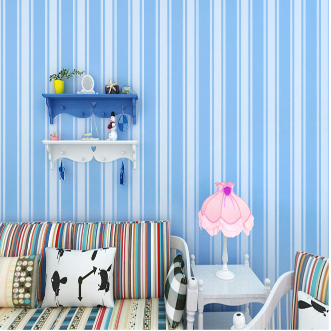 PAPEL TAPIZ VINÍLICO CON ADHESIVO MODERNO 10 METROS LINEA AZUL Y AZUL CLARO