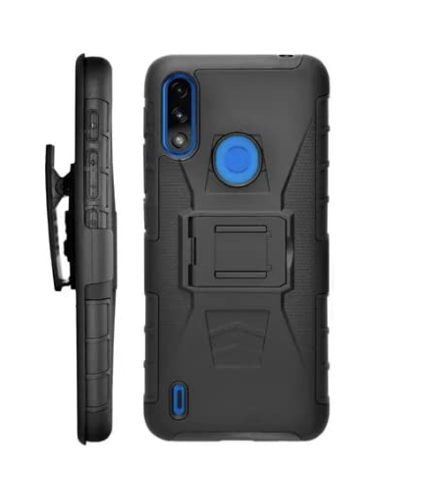 Funda Protector Uso Rudo con Clip más Mica de Cristal Gratis para Motorola E7i Power Color Negro.