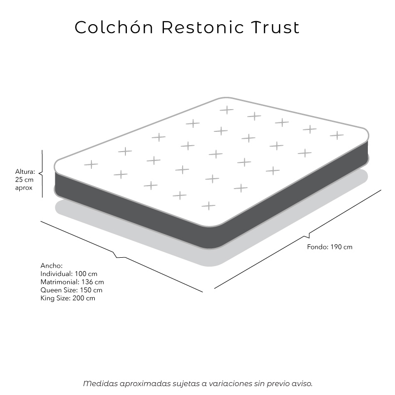 Colchón Queen Size Restonic Trust Con Sabanas, Protector, Almohada Oso y Edredón