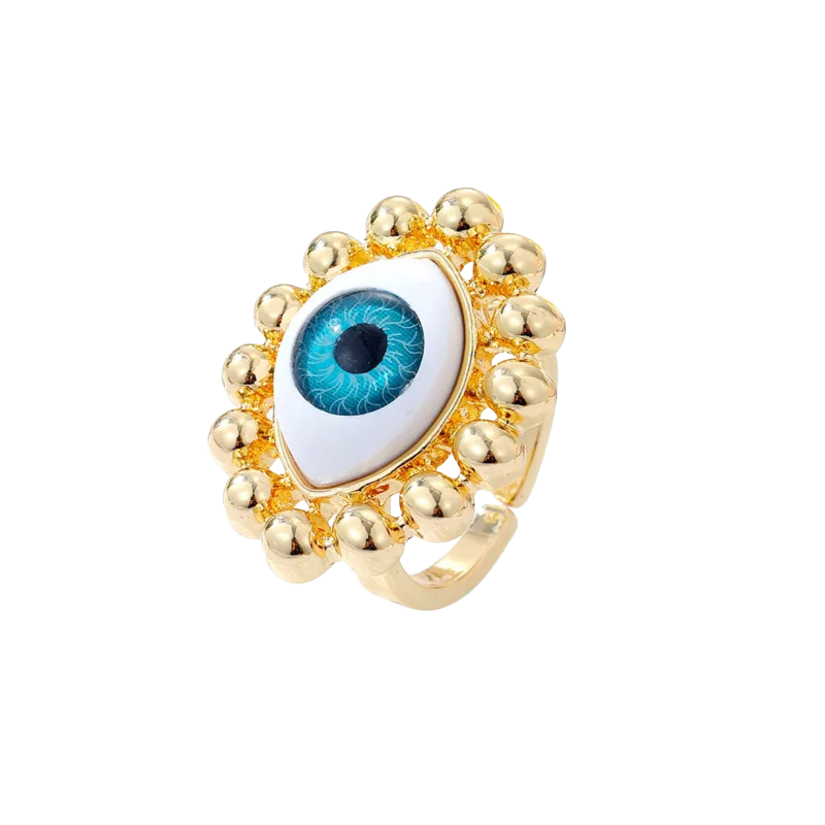 Anillo Ojo Turco Dorado Acero Inoxidable Moda Mujer