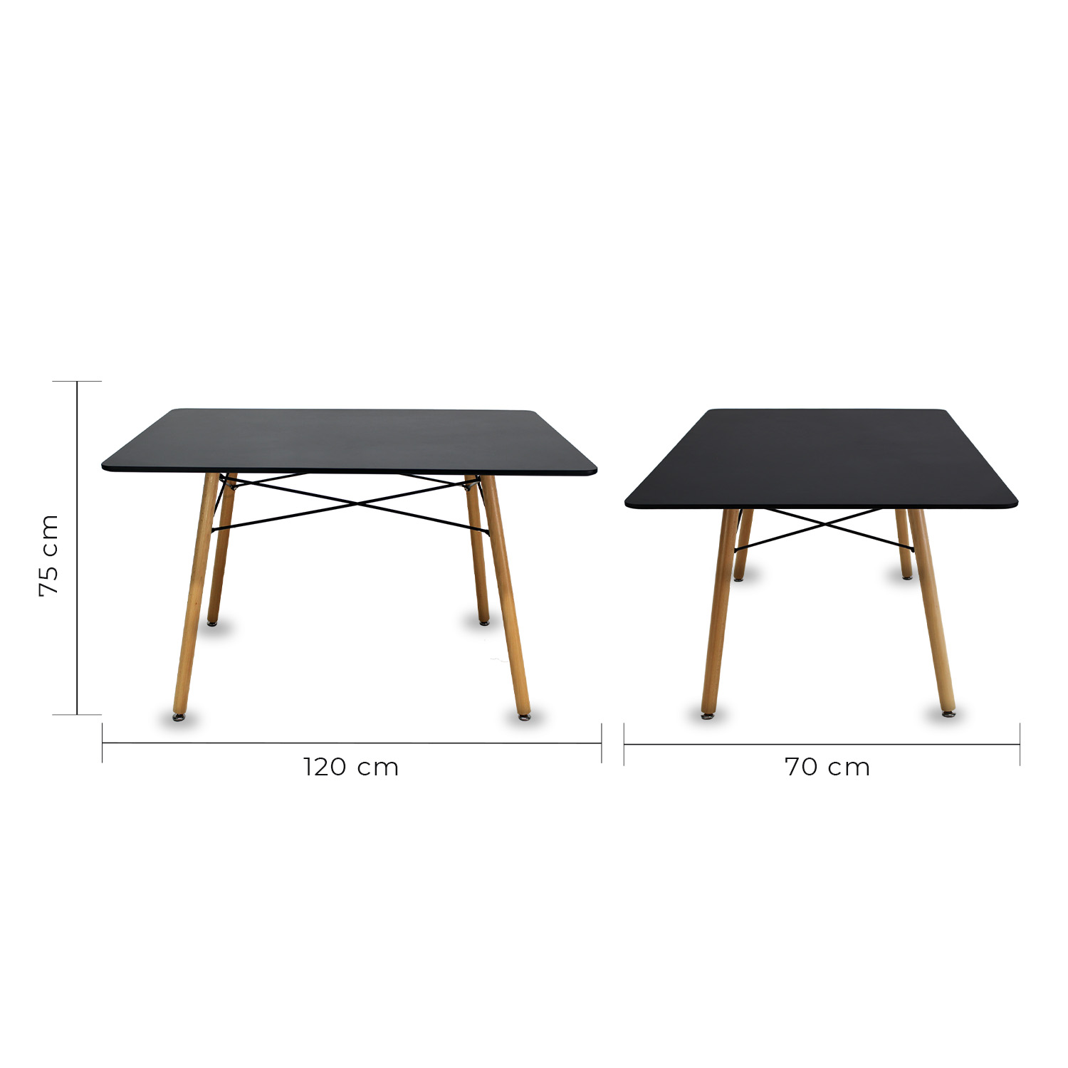 Mesa Comedor Rectangular 120 Eames Oslo Melamina Negro Mundo In