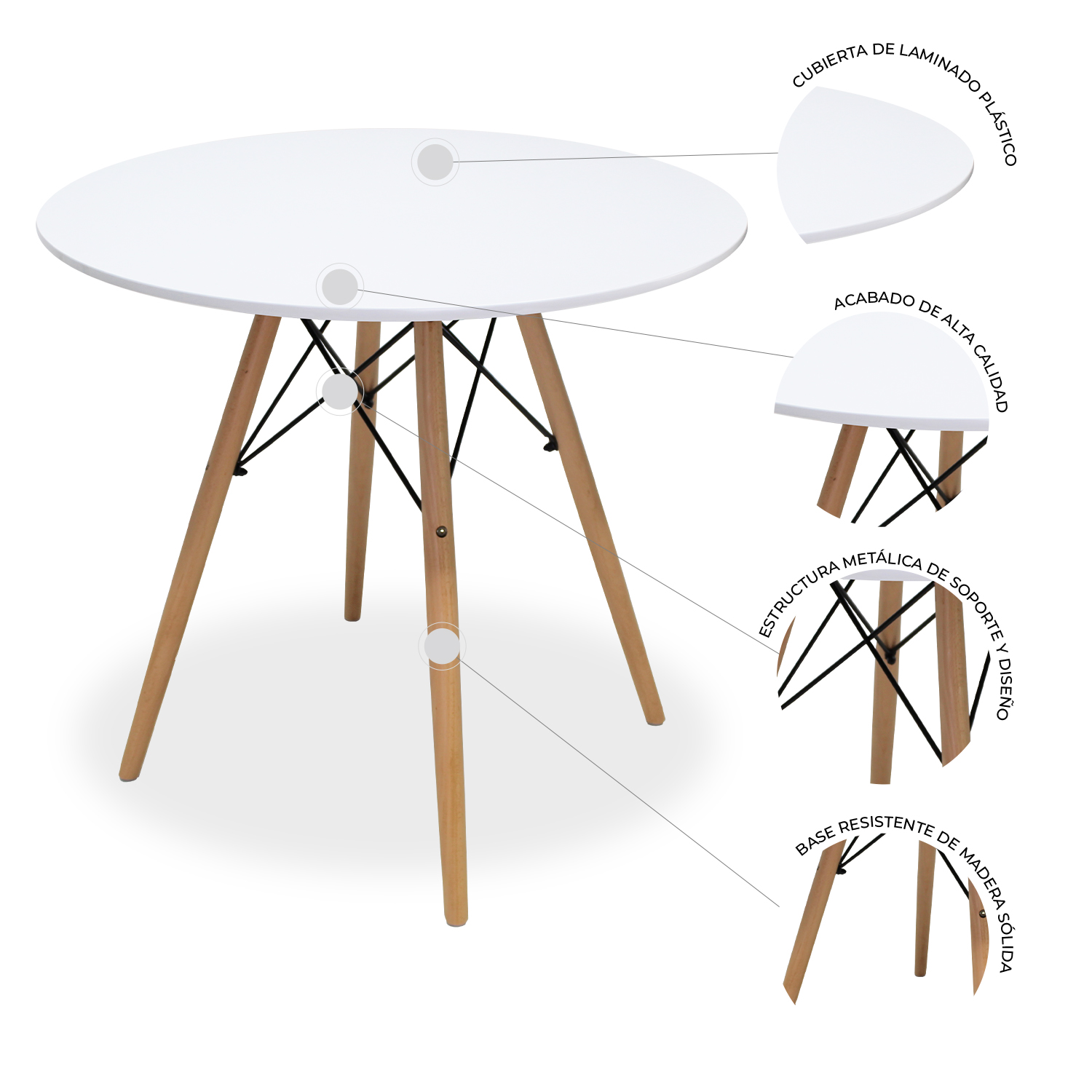 Mesa Comedor Eames Redonda 80 cm Oslo 4 Personas Blanca Mundo In