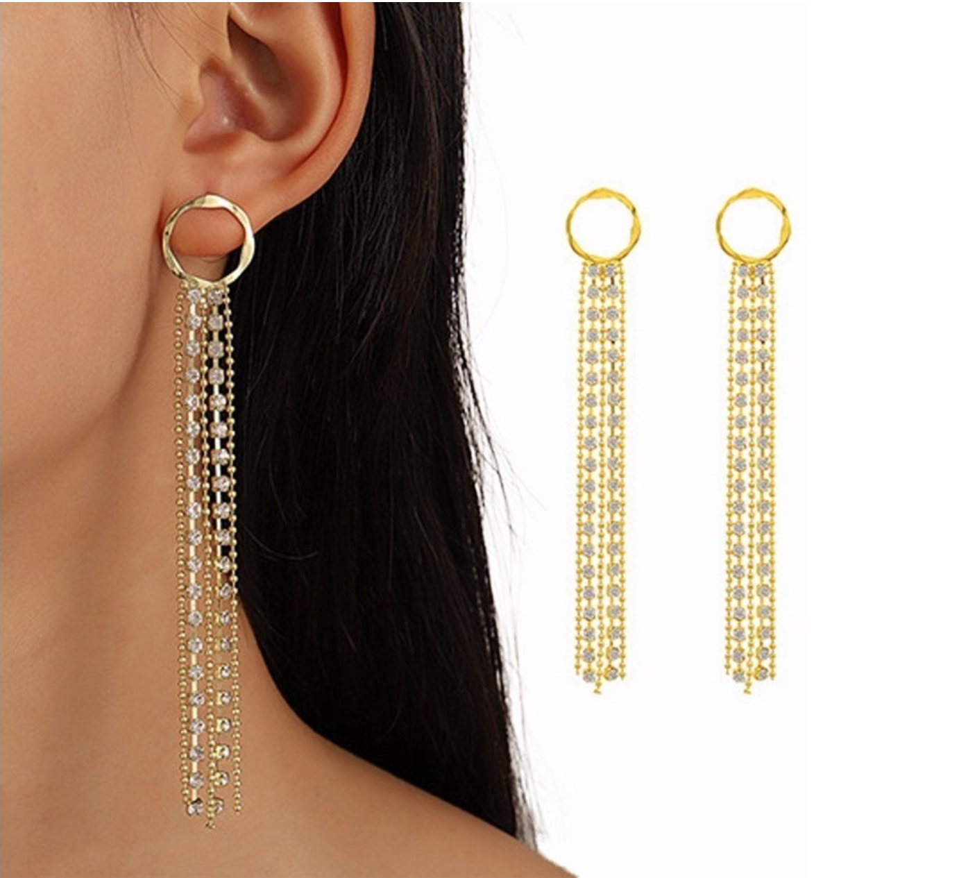 Aretes Con Aros FUNBU Dorados Largo Moda Dama 