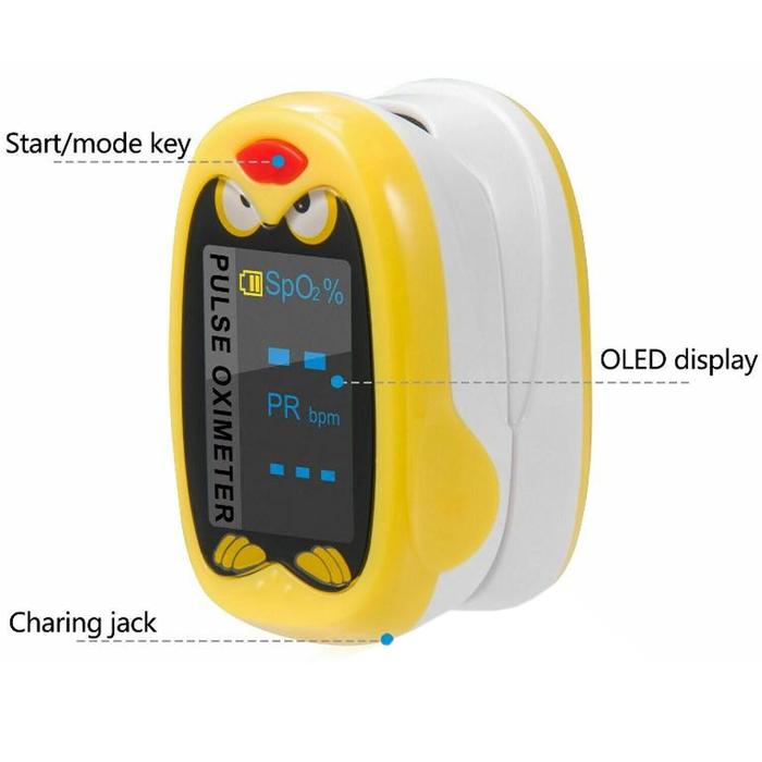Oxímetro para bebes MXOKP-001-27 1Pza Amarillo Rango de Medición 70porciento -99porciento Spo2 30 a 240BPM mas menos 2BPM o mas menos 2porciento PR, OxiKid Pro