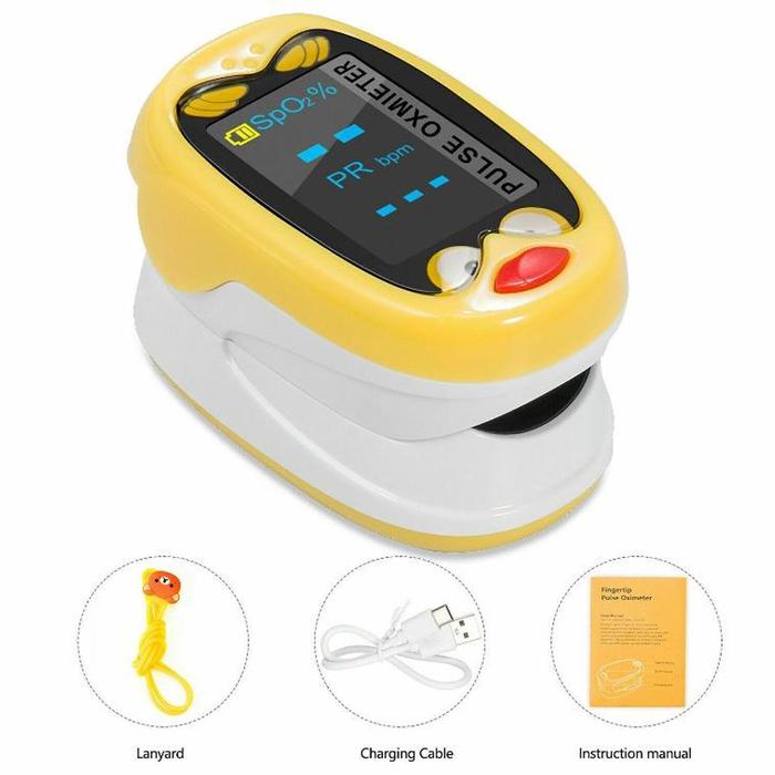 Oxímetro para Niños MXOKP-001-13 1Pza Amarillo Rango de Medición 70porciento -99porciento Spo2 30 a 240BPM mas menos 2BPM o mas menos 2porciento PR, OxiKid Pro