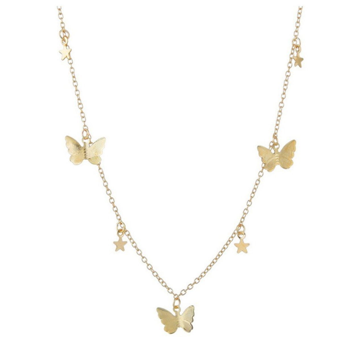 Collar Mariposas Estrellas Dorado Texto Acero Inoxidable 