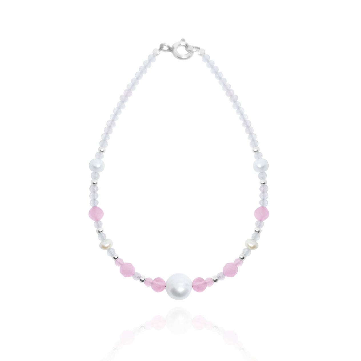 Pulsera cuarzo rosa, ojo de tigre rosa y perlas cultivadas y plata .925, Joyería para Mujer de Anante Joyería
