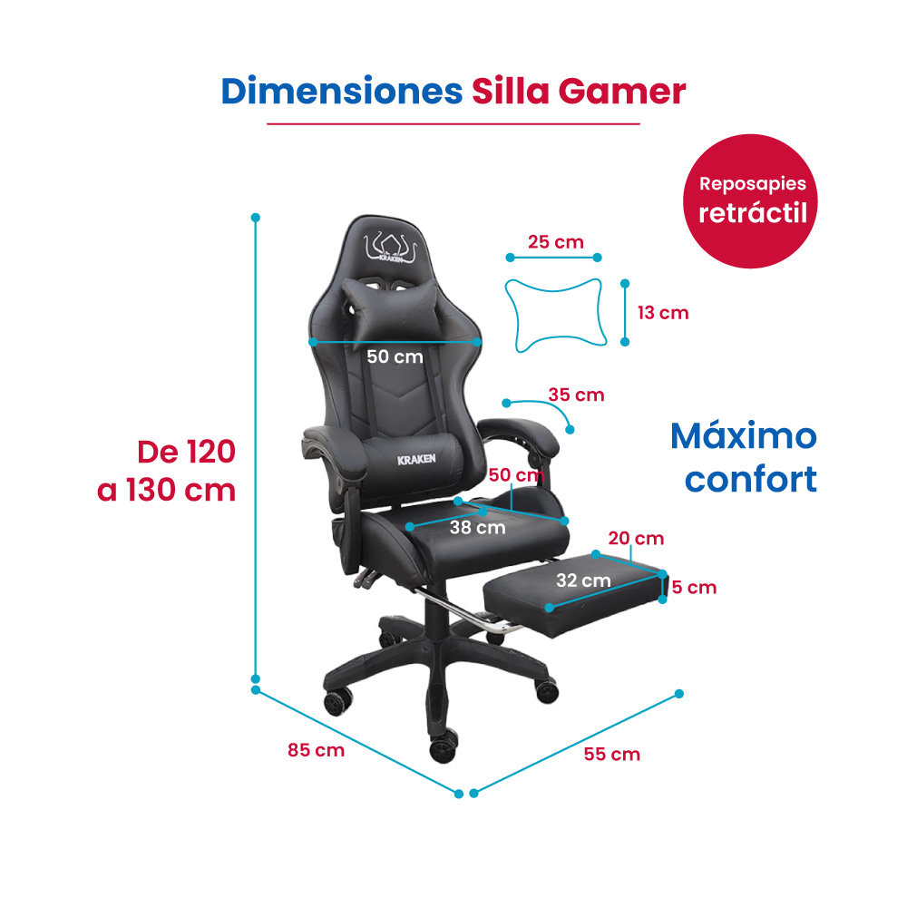 Silla Gamer Gaming Respaldo RECLINABLE DESCANSA PIES POSA PIES PC Oficina Estudio EJECUTIVA GIRATORIA 360 Grados COJIN Confort ERGONOMICO Youtuber Streamer