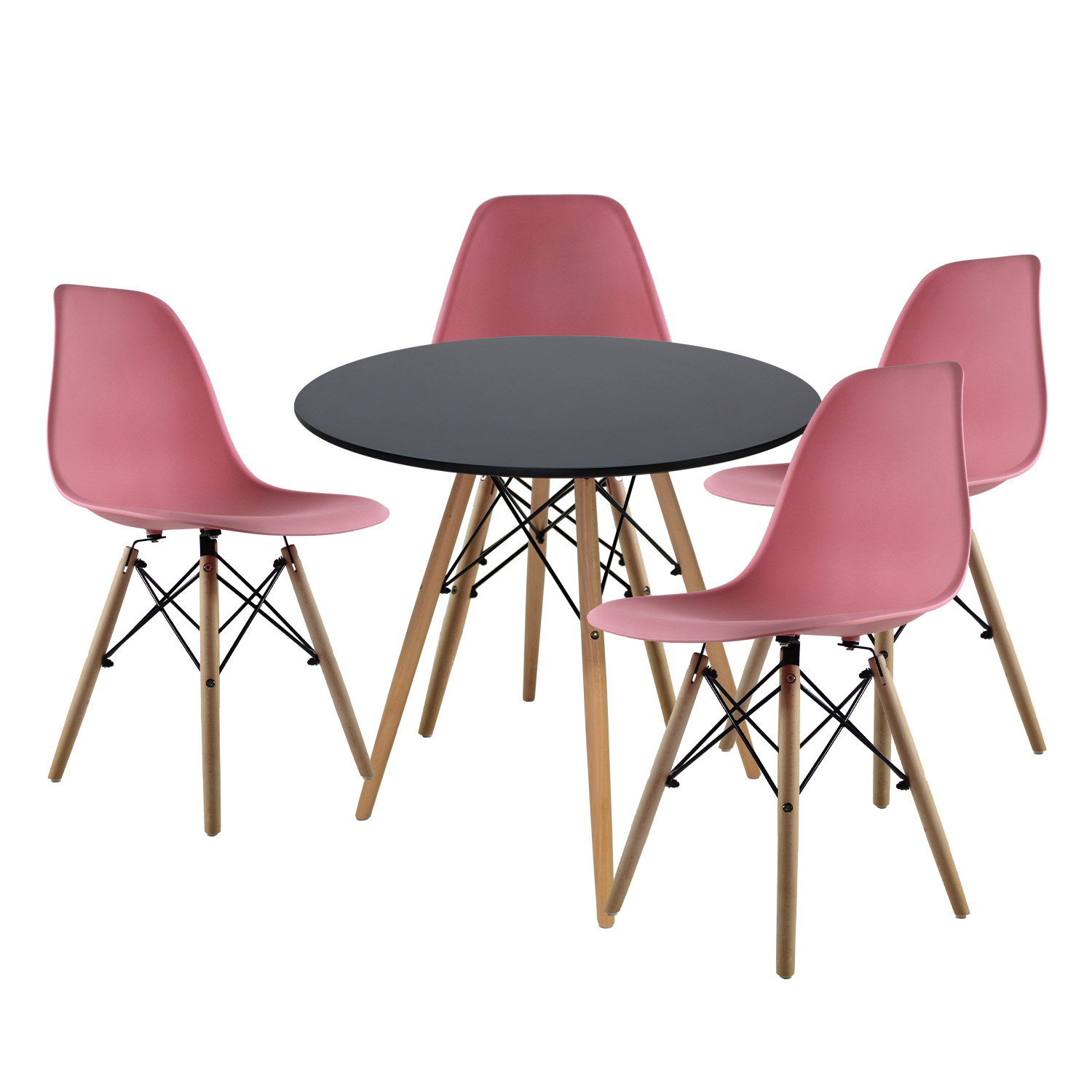 Set de comedor Oslo 80 Mundo In - Mesa Nogal y 4 Sillas Eames rosa