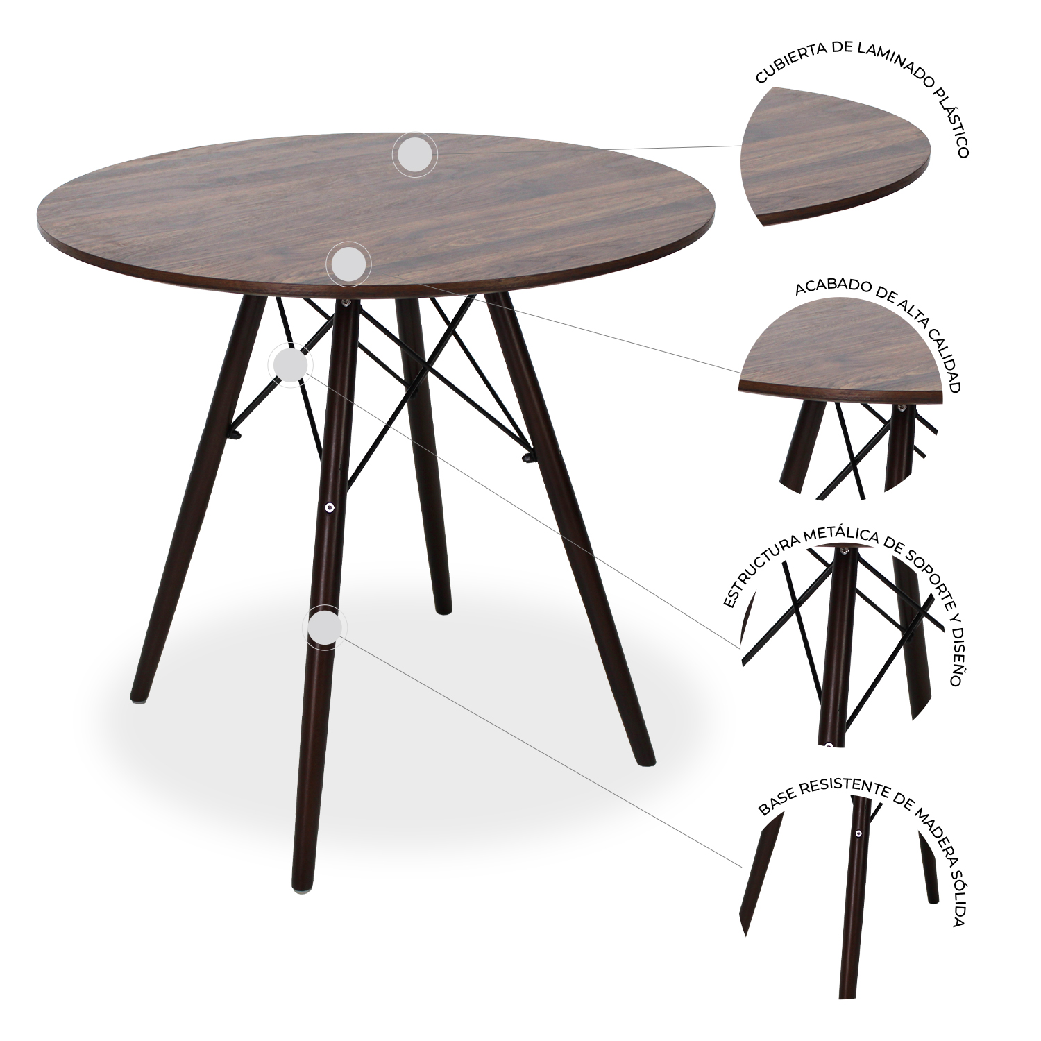 Set de comedor Oslo 80 Mundo In - Mesa Nogal y 4 Sillas Eames blancas