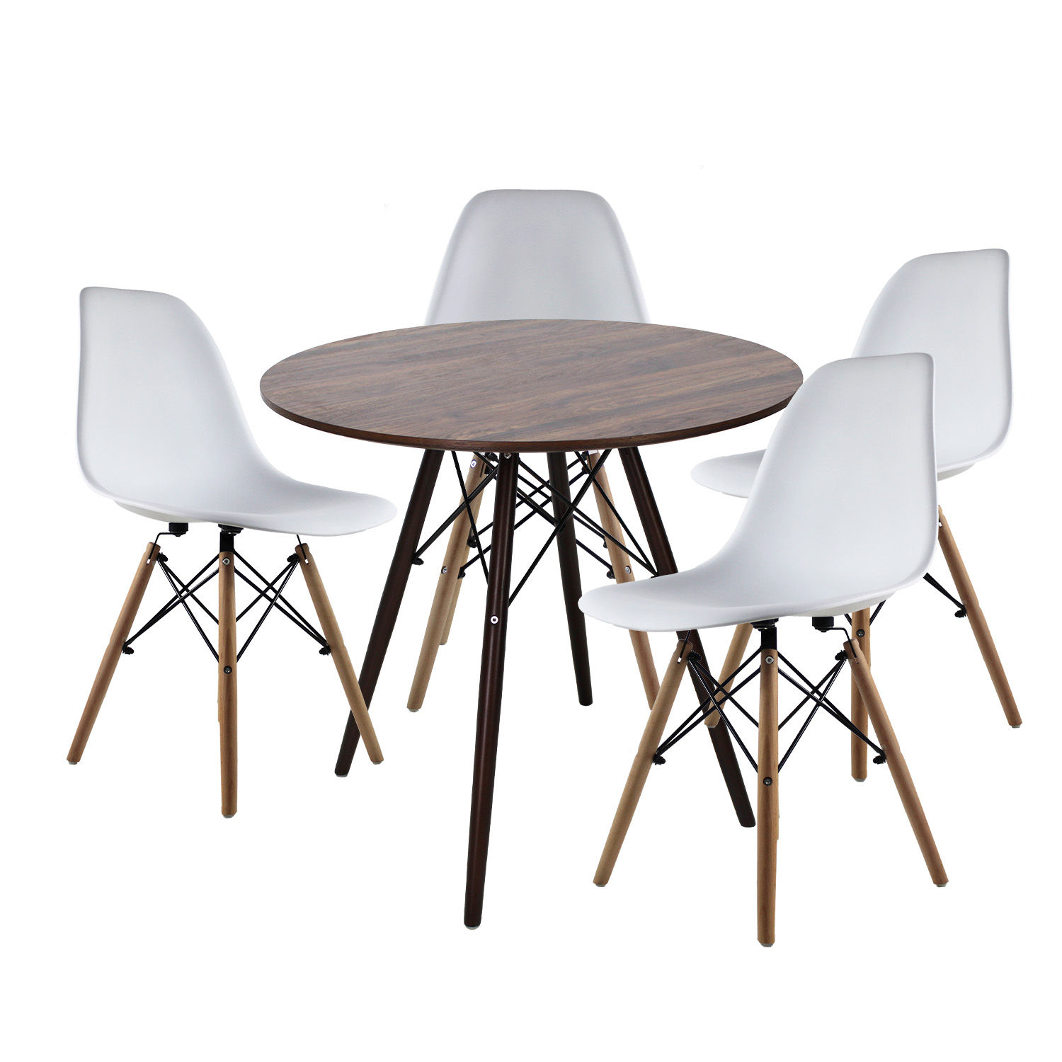 Set de comedor Oslo 80 Mundo In - Mesa Nogal y 4 Sillas Eames blancas