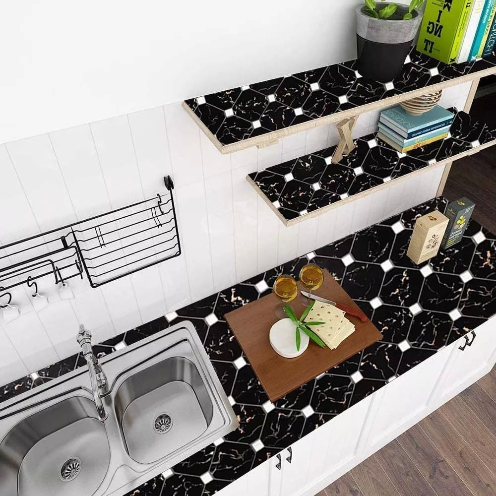 Papel Tapiz Autoadherible Mosaico Negro 10m X 45cm Tp129