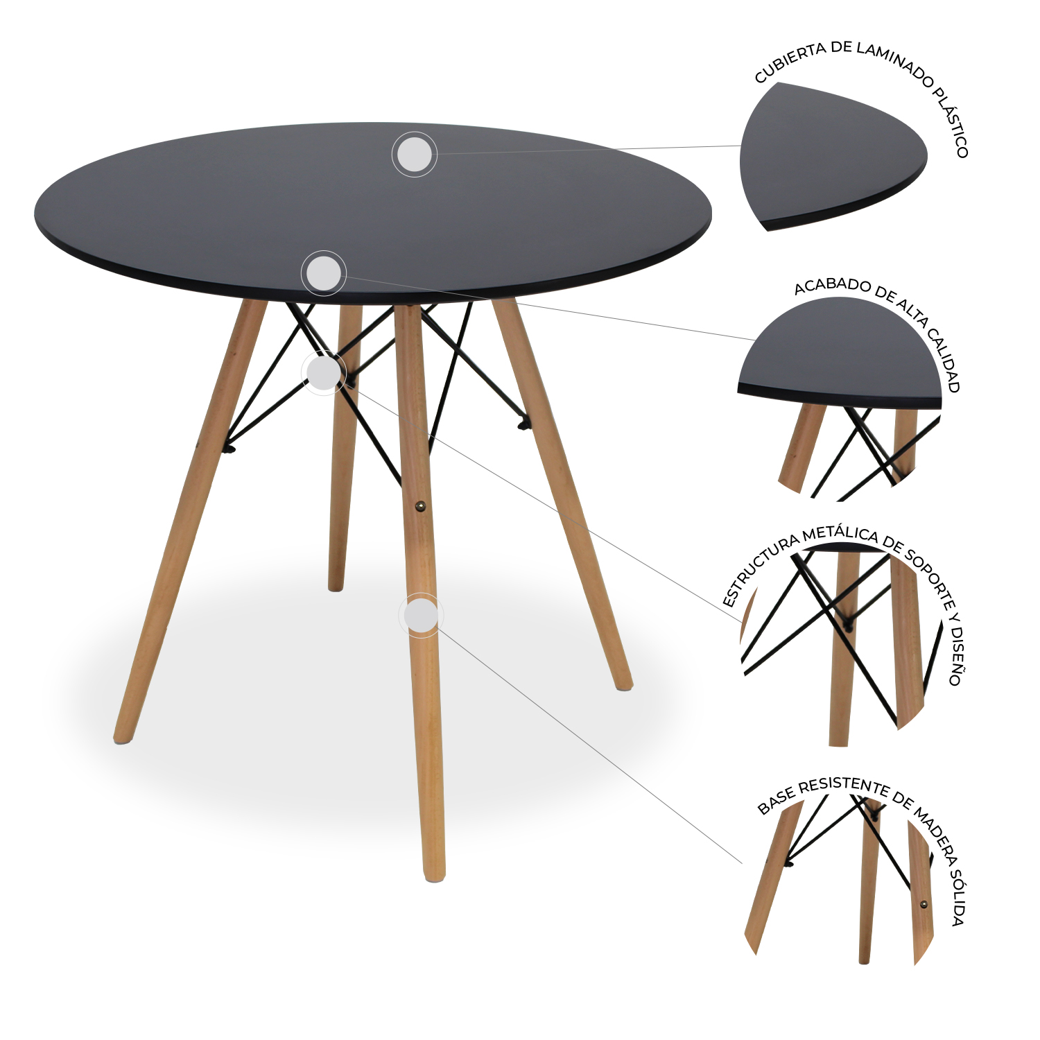 Set de comedor Oslo 80 Mundo In - Mesa negra y 4 Sillas Eames negro