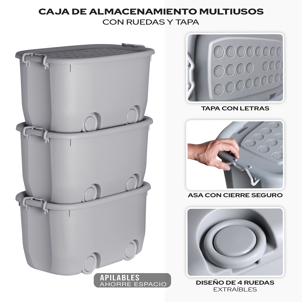 AGBOX Cajas Organizadoras De Plástico Con Ruedas 3 Niveles AG-CAJURG3