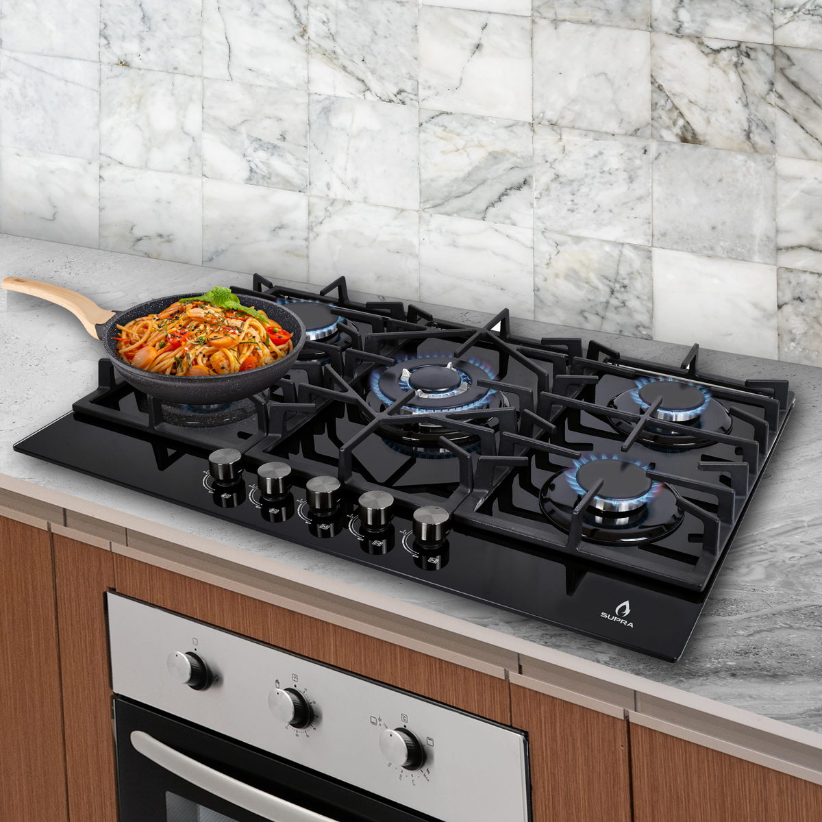 Parrilla Empotrable A Gas Supra SENZA 76cm De Cristal 5 Quemadores