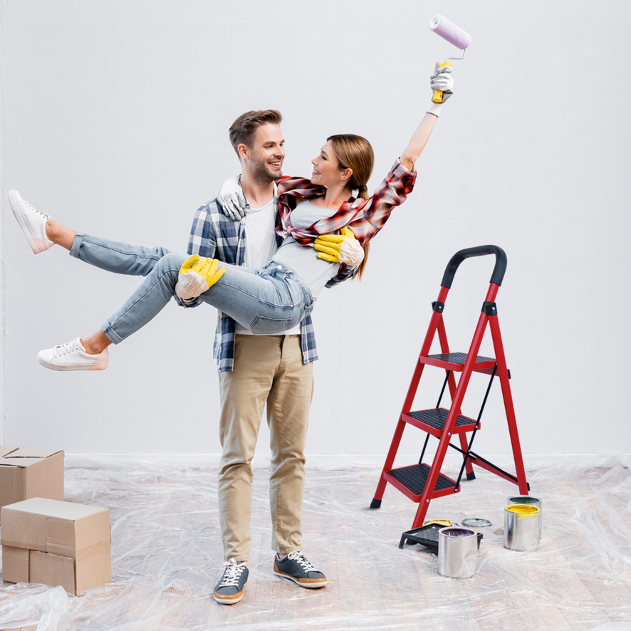 AGBOX Escalera 3 Peldaños Plegable Antiderrapante Roja AG-ESCA01R