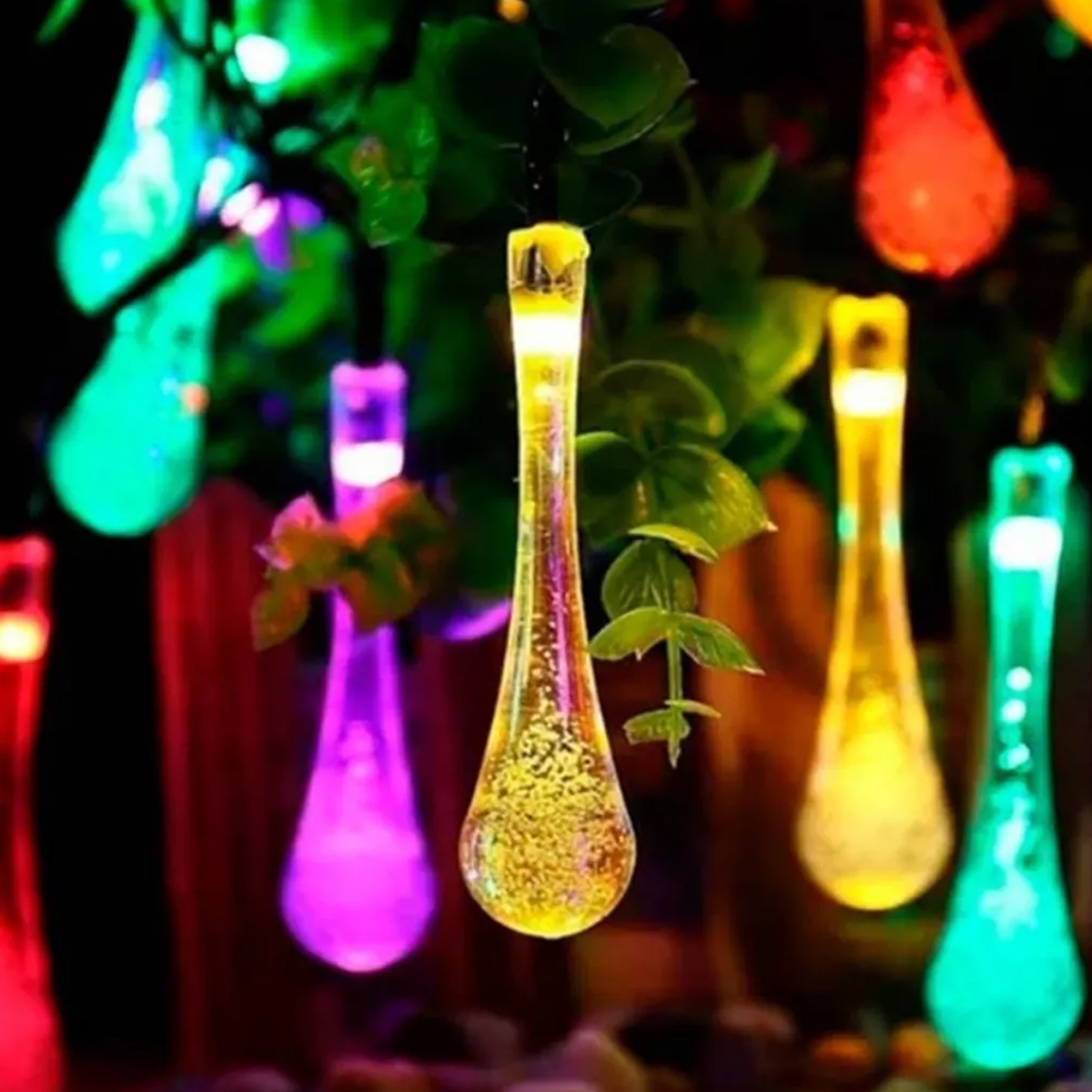 Cadena De Luces Gotas Con Panel Solar Multicolor.
