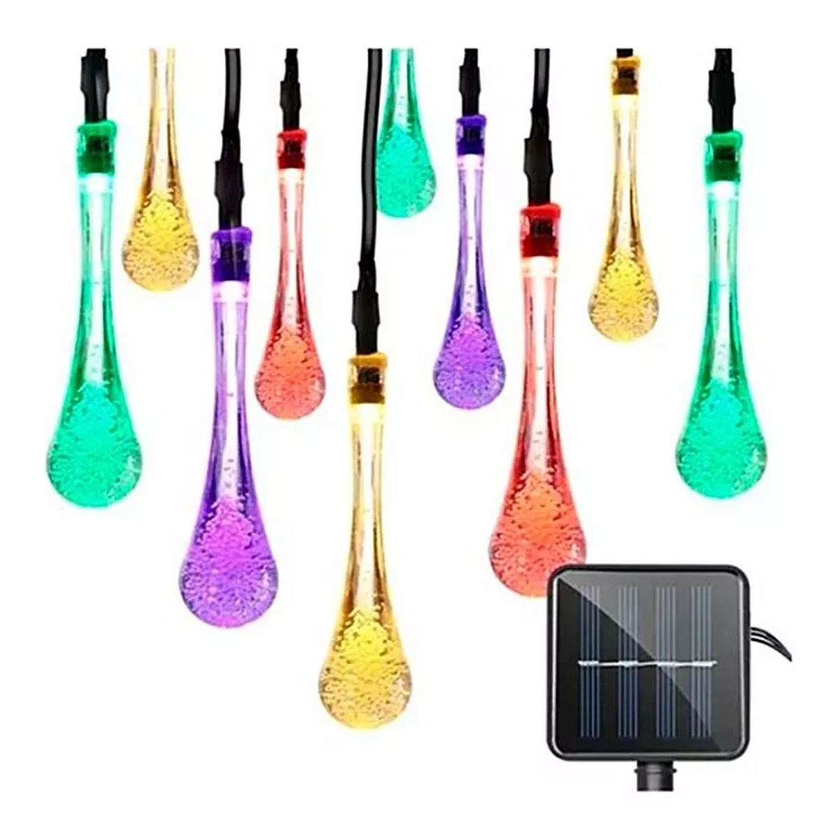 Cadena De Luces Gotas Con Panel Solar Multicolor.