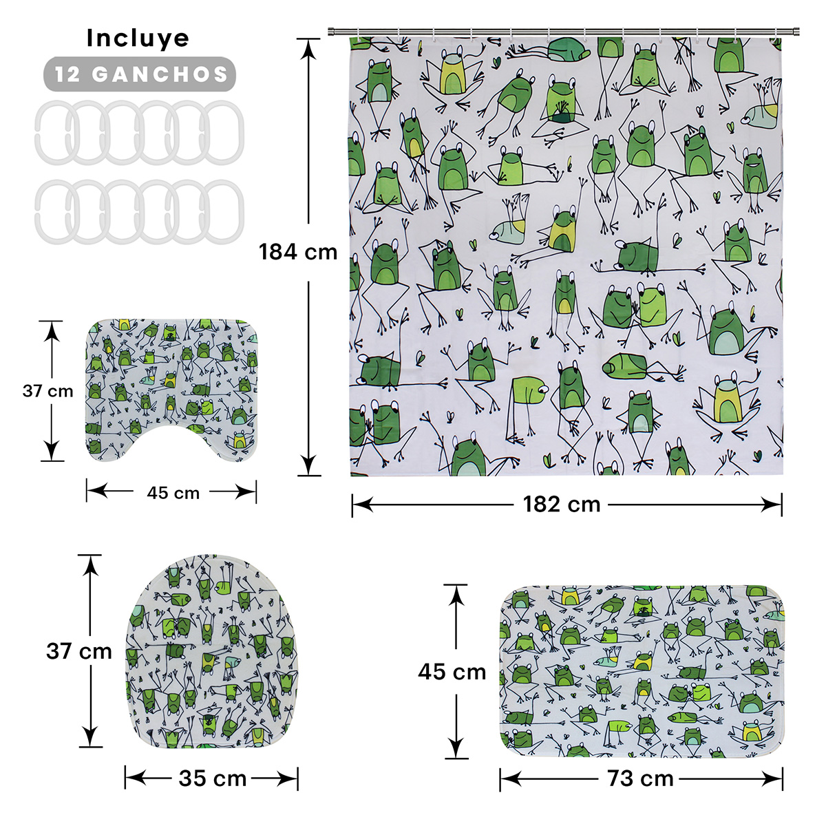 Juego Para Baño Premium Estandar 4 Piezas  Ranitas