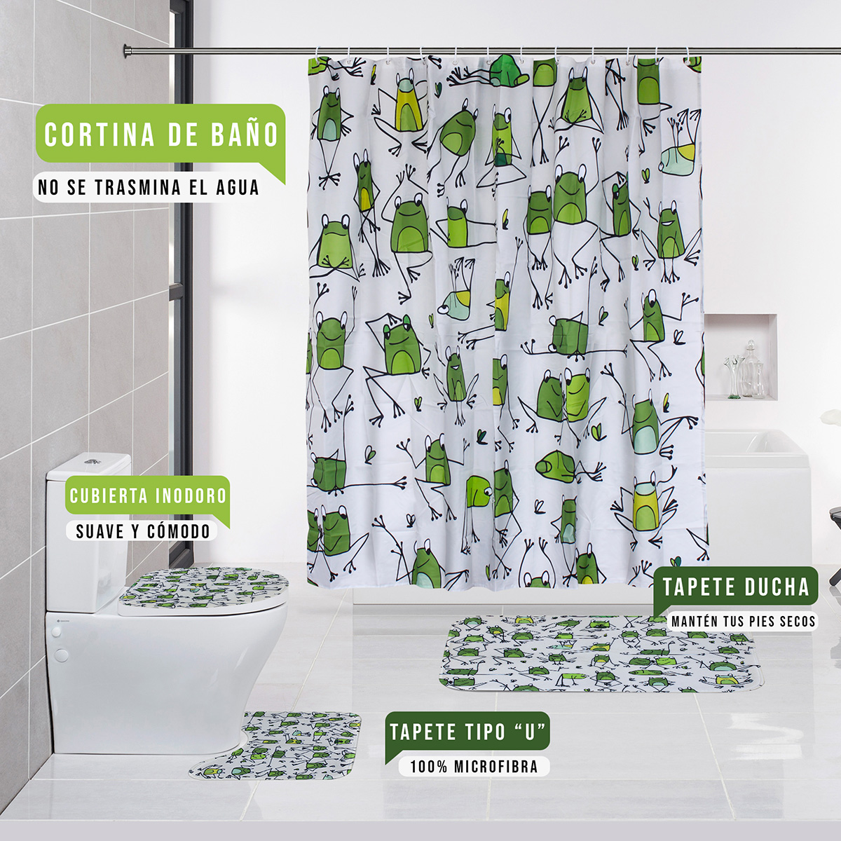 Juego Para Baño Premium Estandar 4 Piezas  Ranitas