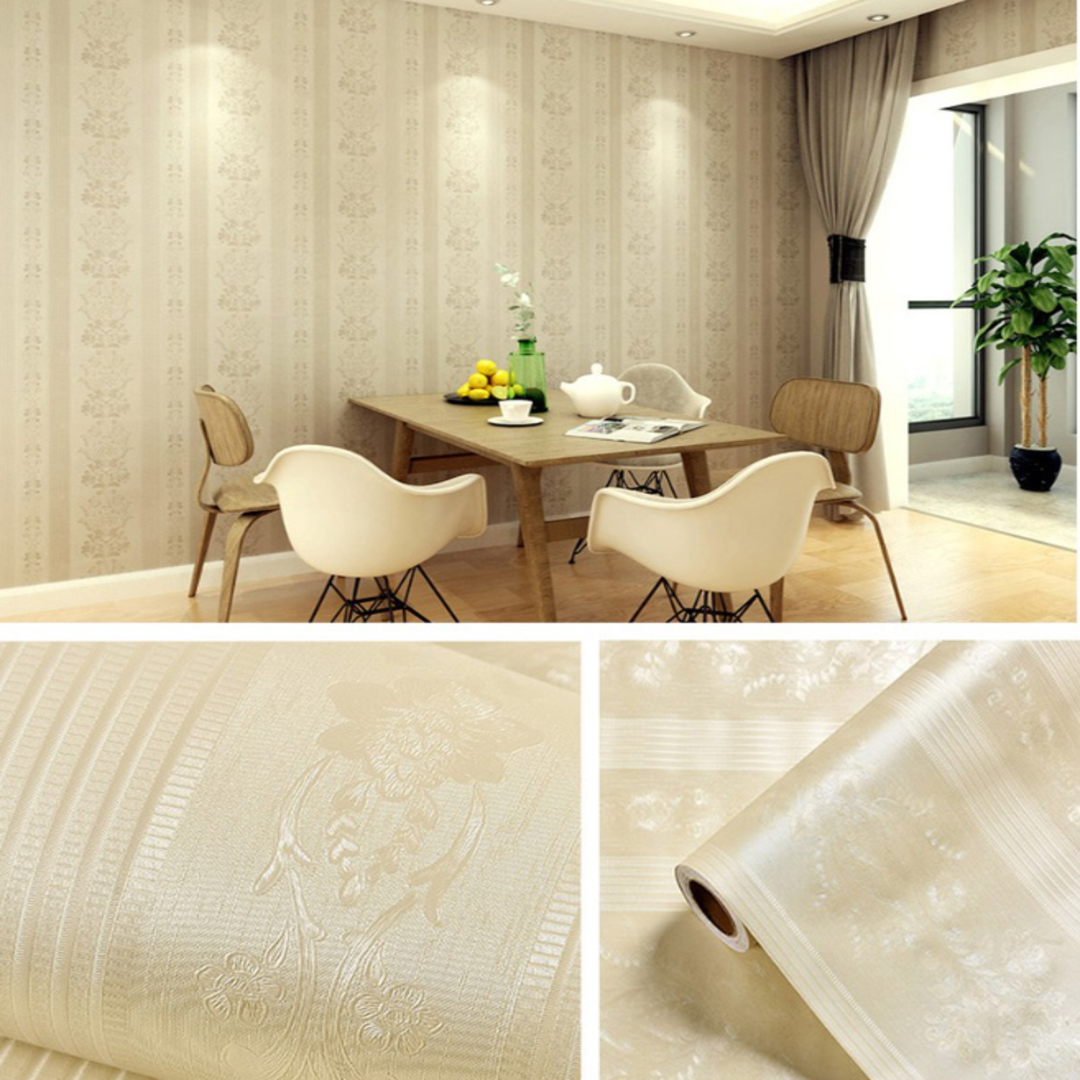 Papel Tapiz Vinilico Autoadhesivo Encaje Crema