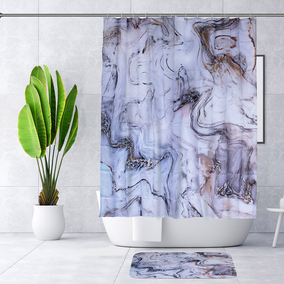 Juego Para Baño Premium Estandar 4 Piezas  Marmoleado Gris