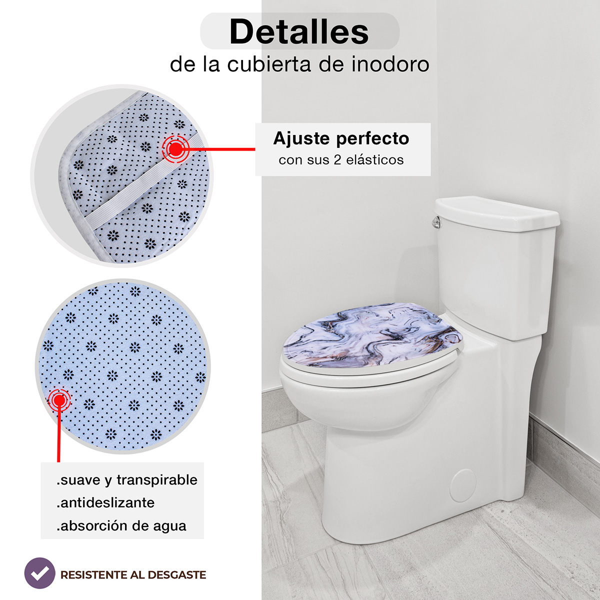 Juego Para Baño Premium Estandar 4 Piezas  Marmoleado Gris