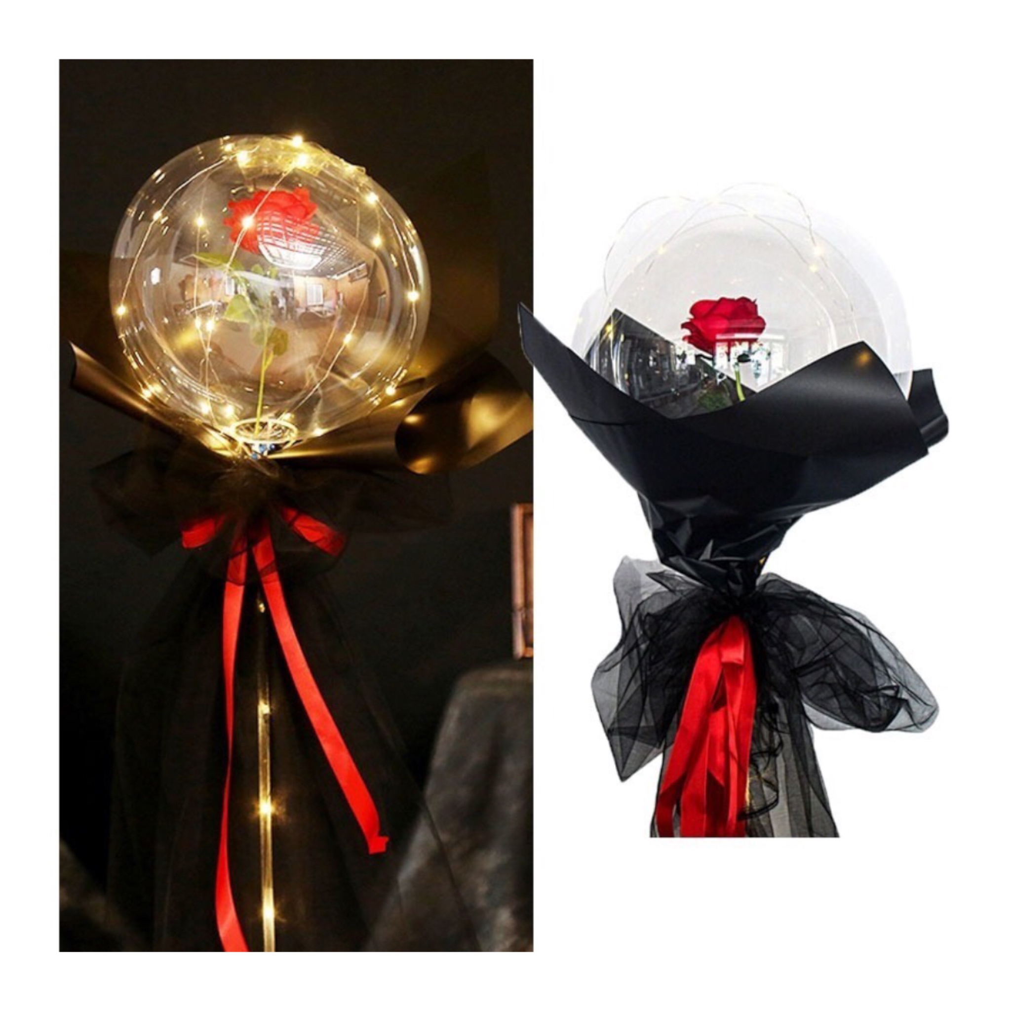 Globo Led Con Rosa Flor Decoración Regalo
