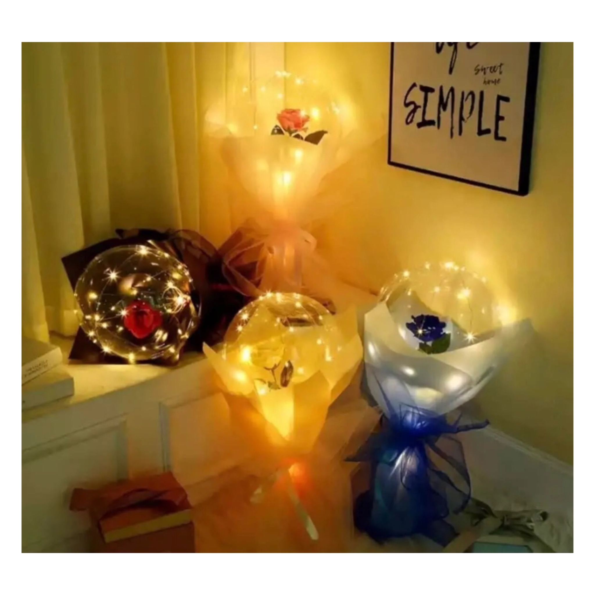 Globo Led Con Rosa Flor Decoración Regalo