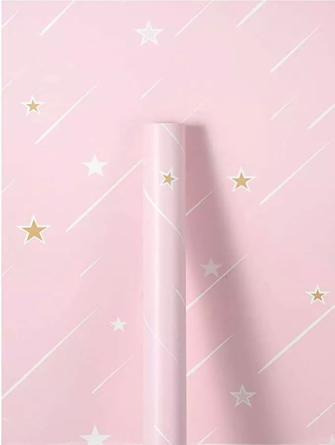 Papel Tapiz Autodherible Rosa Liso Estrellas 10m X 45cm Tp93