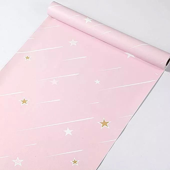 Papel Tapiz Autodherible Rosa Liso Estrellas 10m X 45cm Tp93