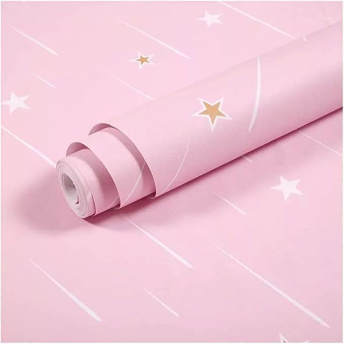 Papel Tapiz Autodherible Rosa Liso Estrellas 10m X 45cm Tp93