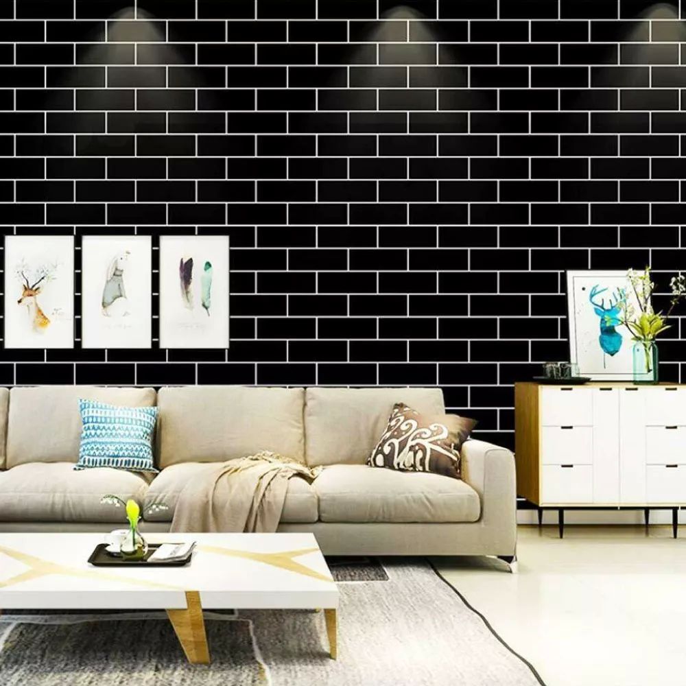 Papel Tapiz Ladrillo Negro Premium Adherible 10m X 45cm Tp78