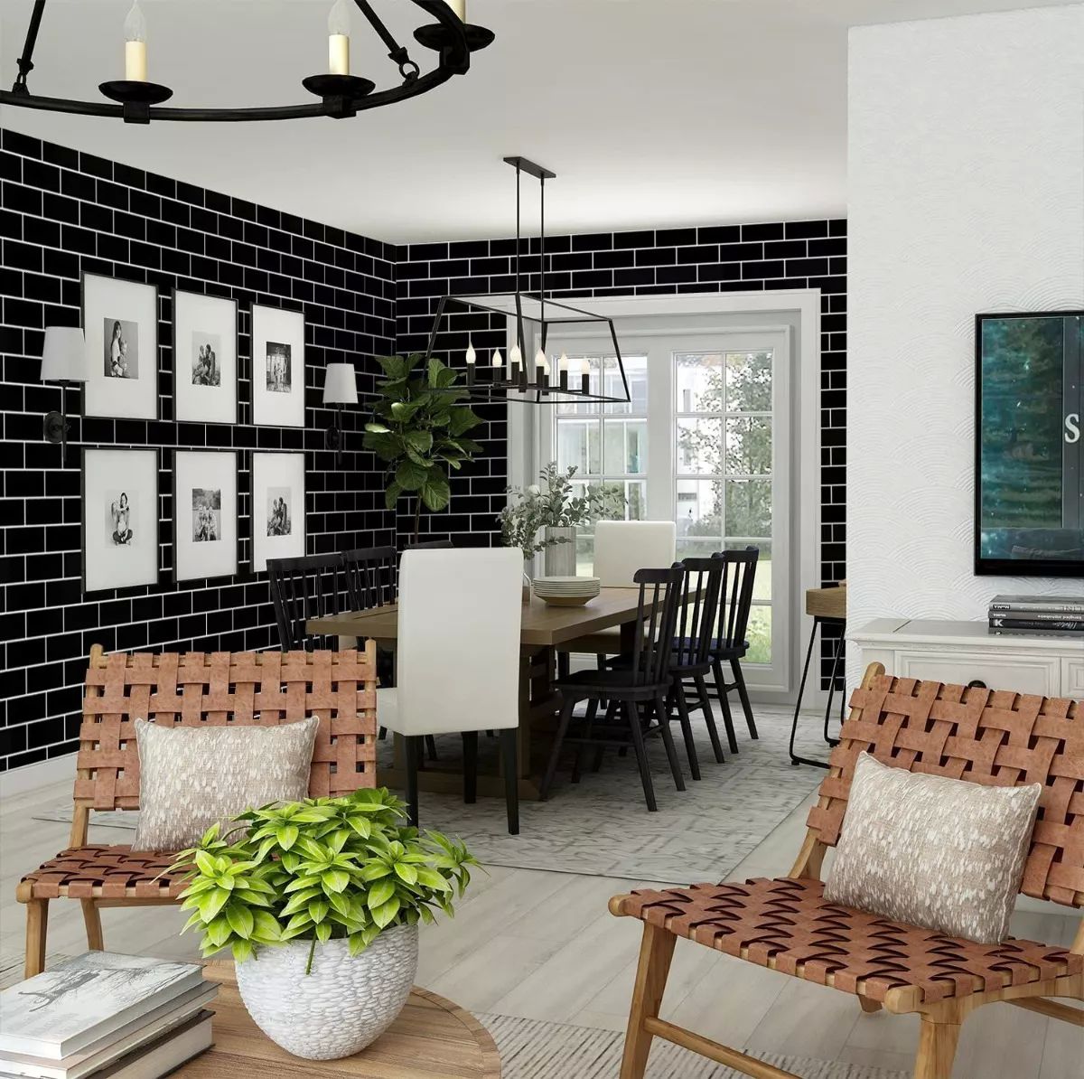 Papel Tapiz Ladrillo Negro Premium Adherible 10m X 45cm Tp78