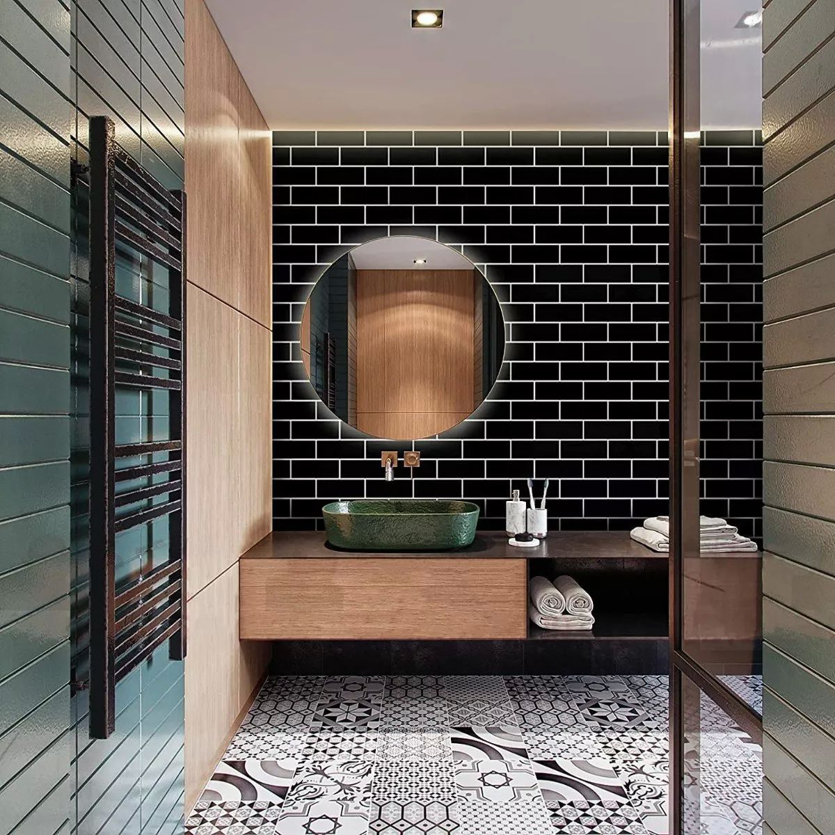 Papel Tapiz Ladrillo Negro Premium Adherible 10m X 45cm Tp78