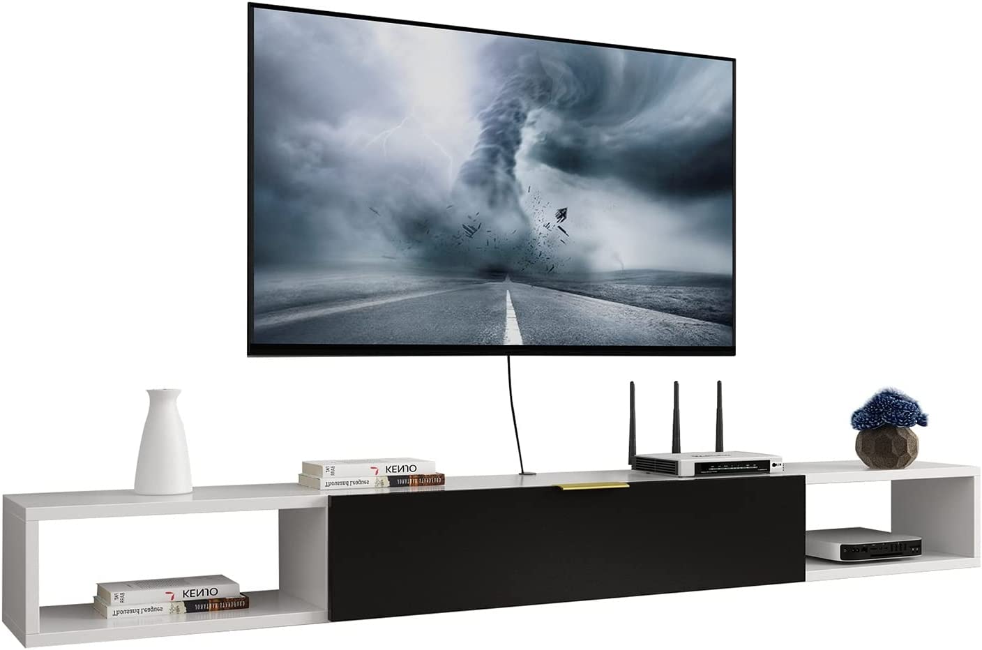 Repisa Flotante O Mesa Tv Moderna Minimalista Blanco 1P Negro